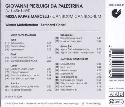 PALESTRINA: MISSA PAPAE MARCELLI, CANTICUM CANTORUM - WIENER MOTETTENCHOR