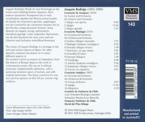 RODRIGO: Concerto de Aranjuez, Concerto Madrigal & Concerto Andaluz - Cuartetto de Guitarras de Chile/Orquesta Sinfonico
