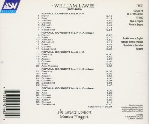 LAWES: Royall Consort Suites Volume One - Greate Consort, Monica Huggett