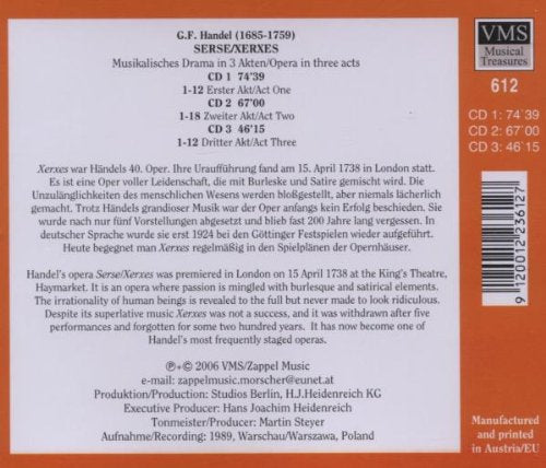 HANDEL: Xerxes - Terzian/Cole/Schumann-Halley/Amadeus Orchestra (3 CDs)