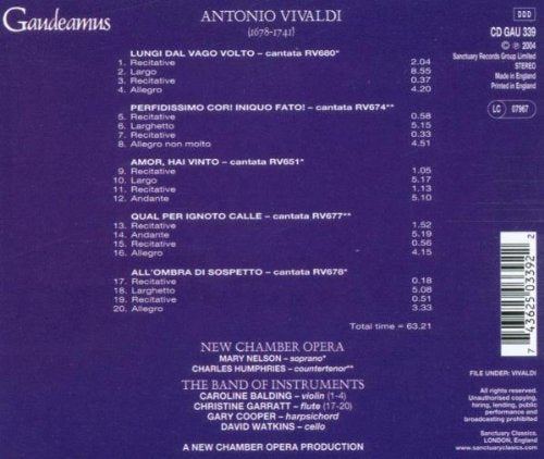 VIVALDI: Cantatas - New Chamber Opera, The Band of Instruments