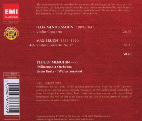 BRUCH & MENDELSSOHN: Violin Concerti - Yehudi Menuhin, Philharmonia Orchestra