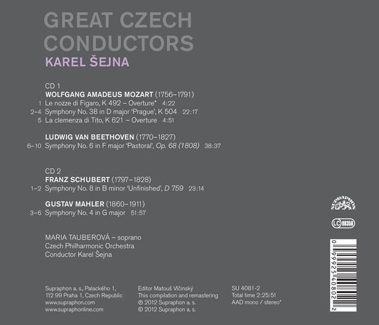 GREAT CZECH CONDUCTORS: Karel Šejna (Symphonies by MOZART, BEETHOVEN, SCHUBERT, MAHLER) - Czech Philharmonic, Tauberová (2 CDs)