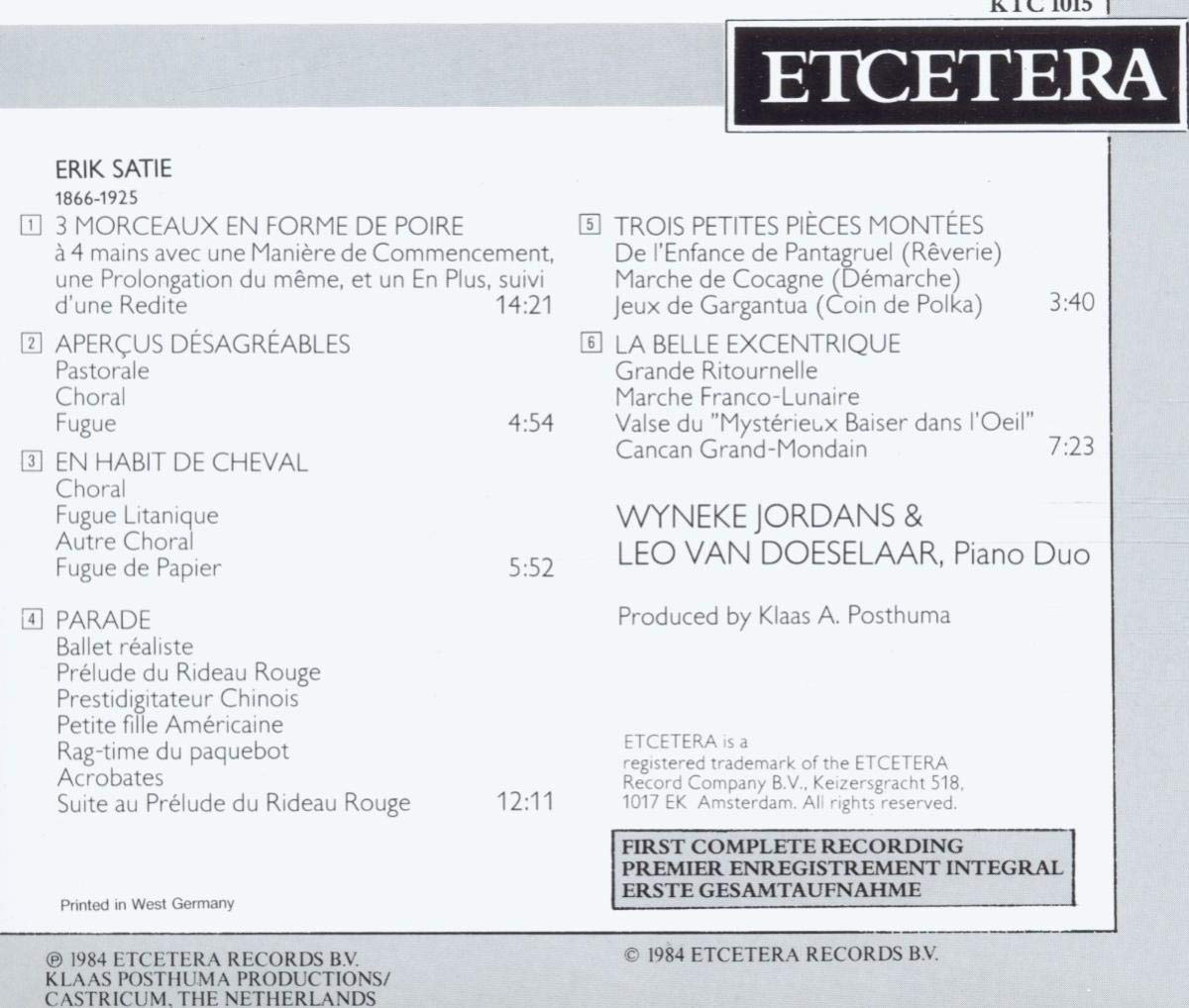 SATIE: Complete Music for Piano Duo - Jordansm, Doeselaar, van