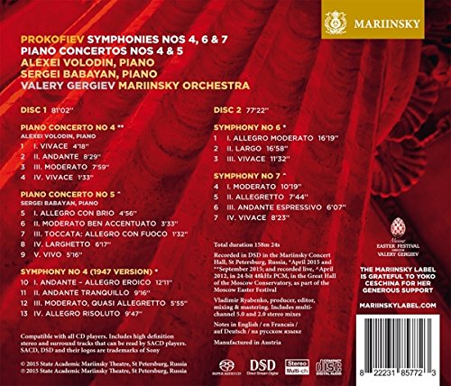 Prokofiev: Symphonies Nos 4, 6 & 7; Piano Concertos Nos 4 & 5 - VALERY GERGIEV, ALEXEI VOLODIN, SERGEI BABAYAN, MARIINSKY ORCHESTRA (2 HYBRID SACDS)