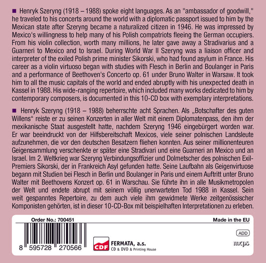 HENRIK SZERYNG: MILESTONES OF A VIOLIN LEGEND (10 CDS)