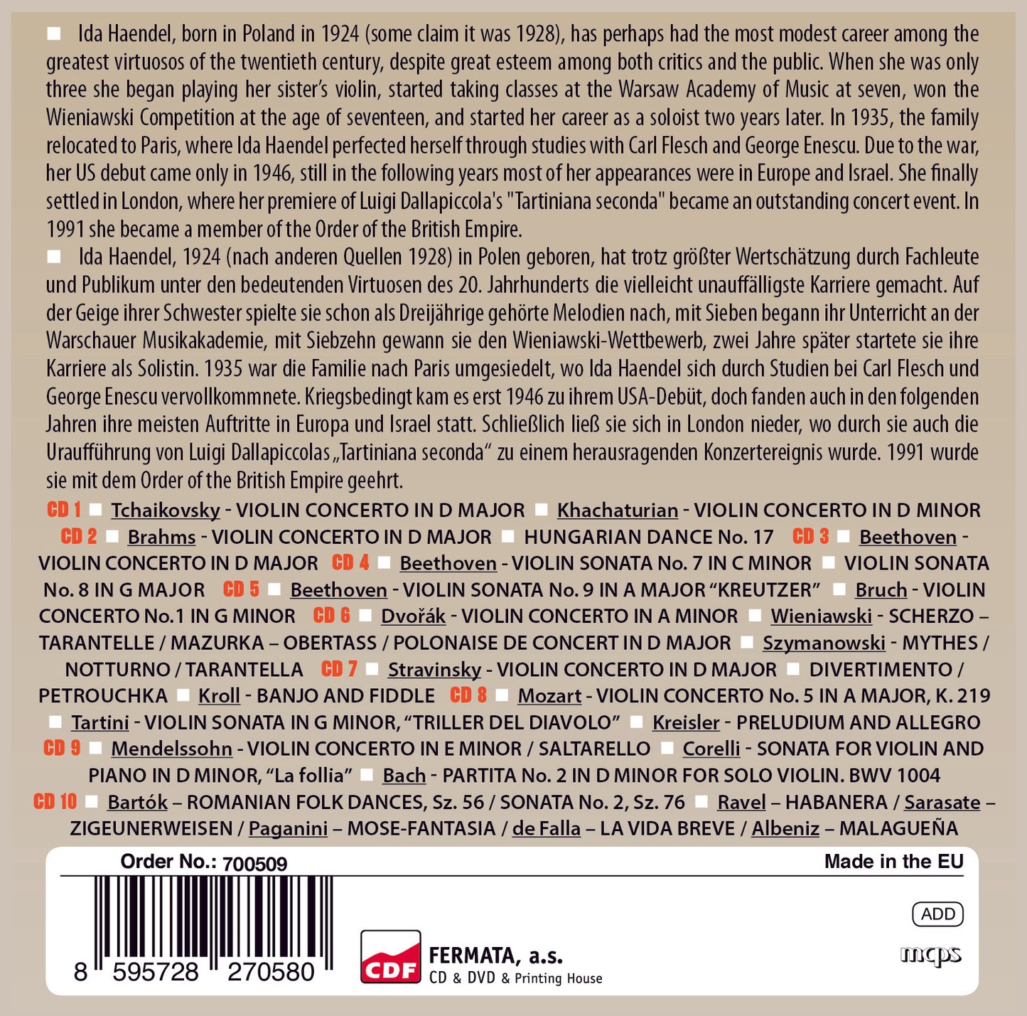 IDA HAENDEL: MILESTONES OF A VIOLIN LEGEND (10 CDS)