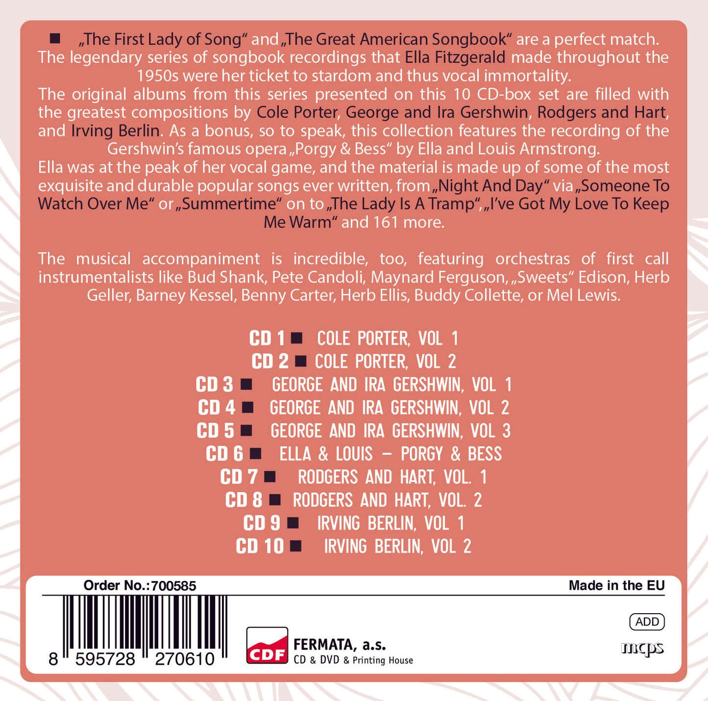 Ella Fitzgerald Sings The Songbooks (Cole Porter, George & Ira Gershwin, Rodgers & Hart, Irving Berlin - 10 CDs)