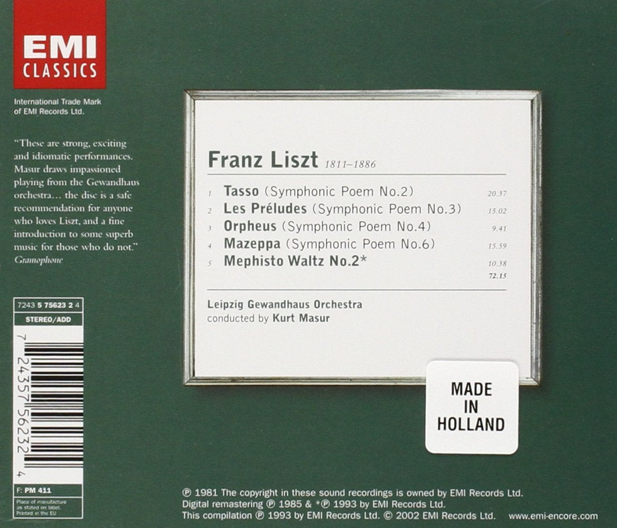 Liszt: Symphonic Poems, Mephisto Waltz No. 2 - KURT MASUR / GEWANDHAUS ORCHESTRA