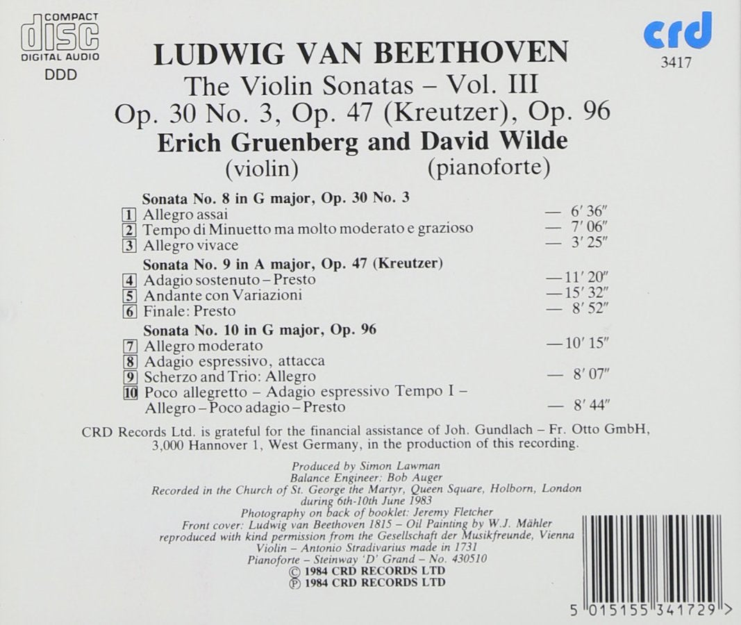 Beethoven: Violin Sonatas (Vol. 3) - Erich Gruenberg, David Wilde
