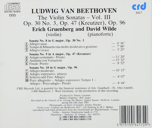 Beethoven: Violin Sonatas (Vol. 3) - Erich Gruenberg, David Wilde