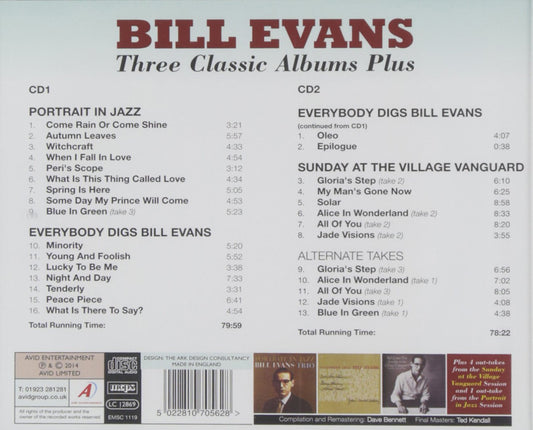 BILL EVANS - Three Classic Albums Plus (Portrait In Jazz / Everybody Digs Bill Evans / Sunday At The Village Vanguard) 2 CDs