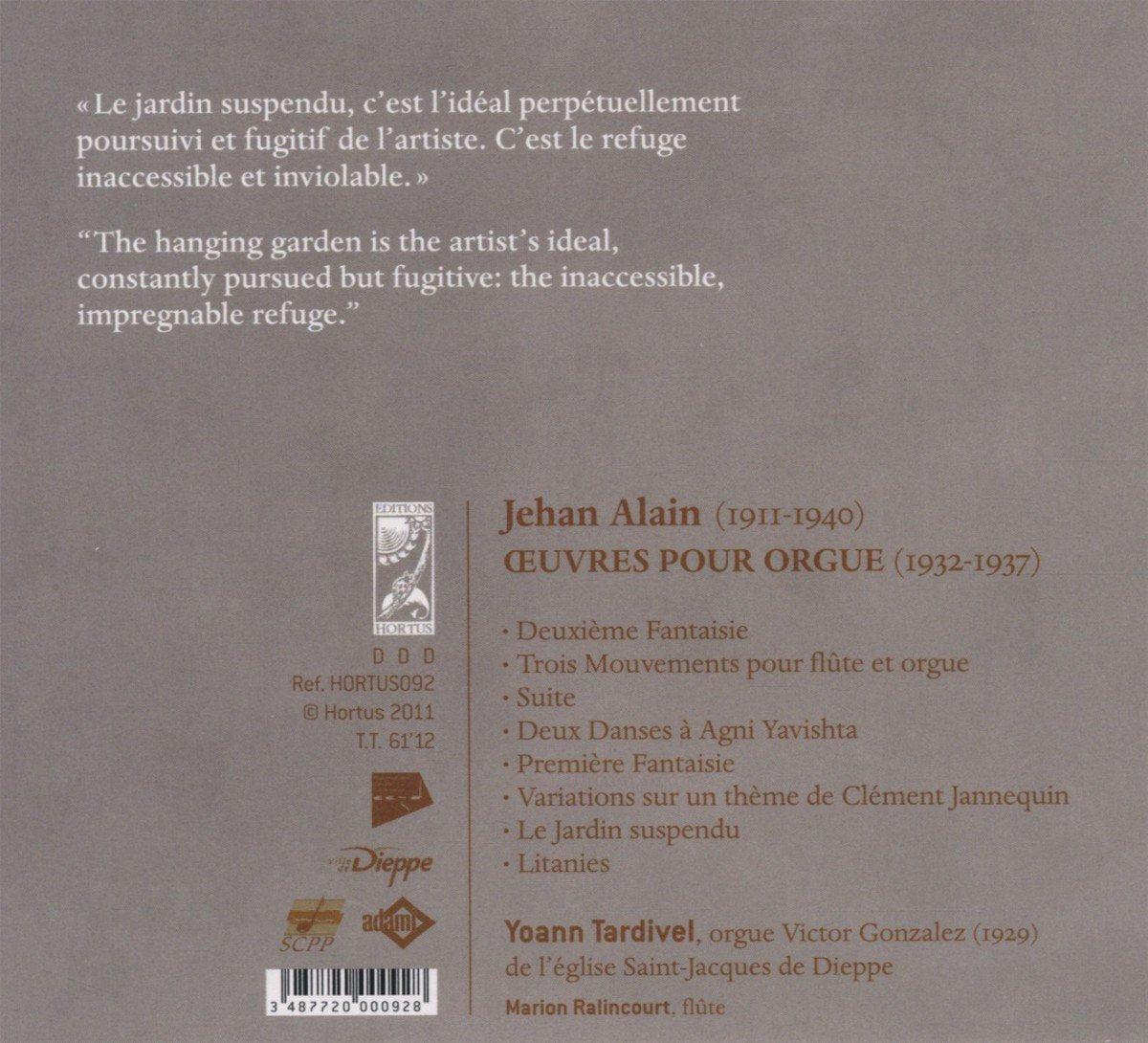 ALAIN, Jehan: Jardin Suspendu (Oeuvres pour orgue) - Yoann Tardivel, Marion Ralincourt