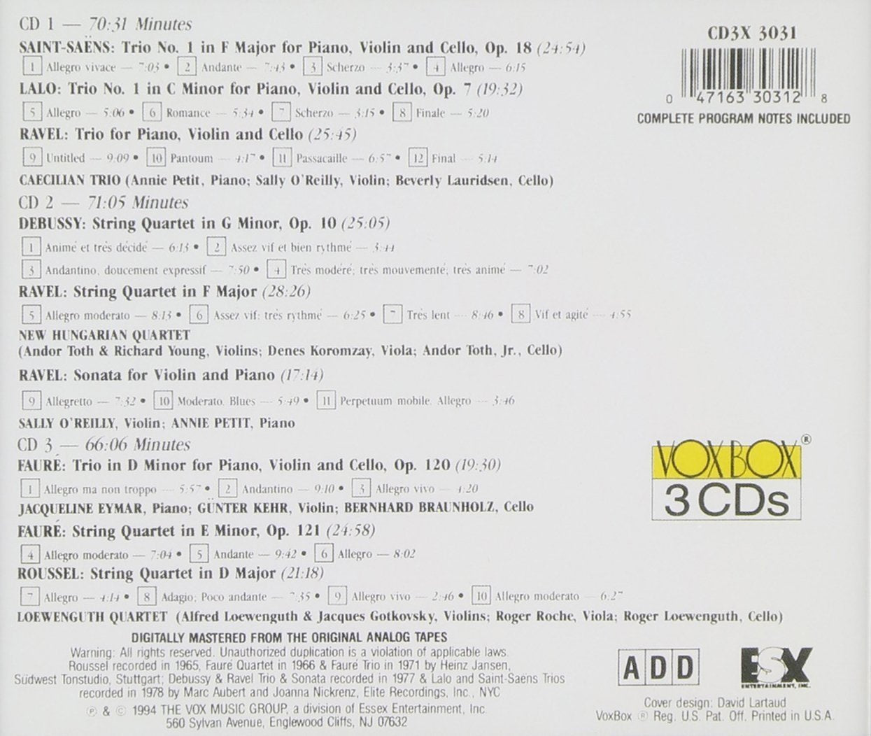 FRENCH TRIOS & QUARTETS - CAECILIAN TRIO, NEW HUNGARIAN QUARTET & LOWENGUTH (3 CDs)