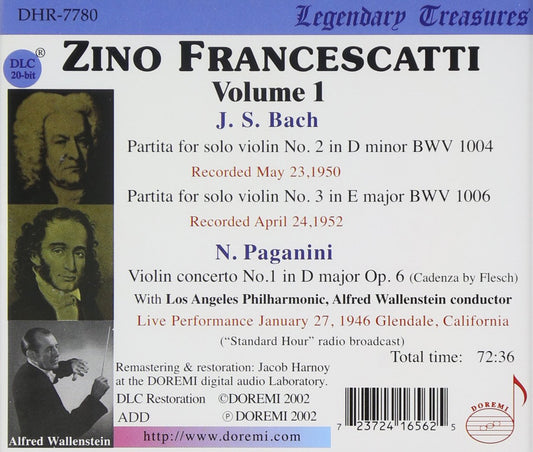 ZINO FRANCESCATTI COLLECTION, Vol. 1 - Bach & Paganini Studio and Live Recordings