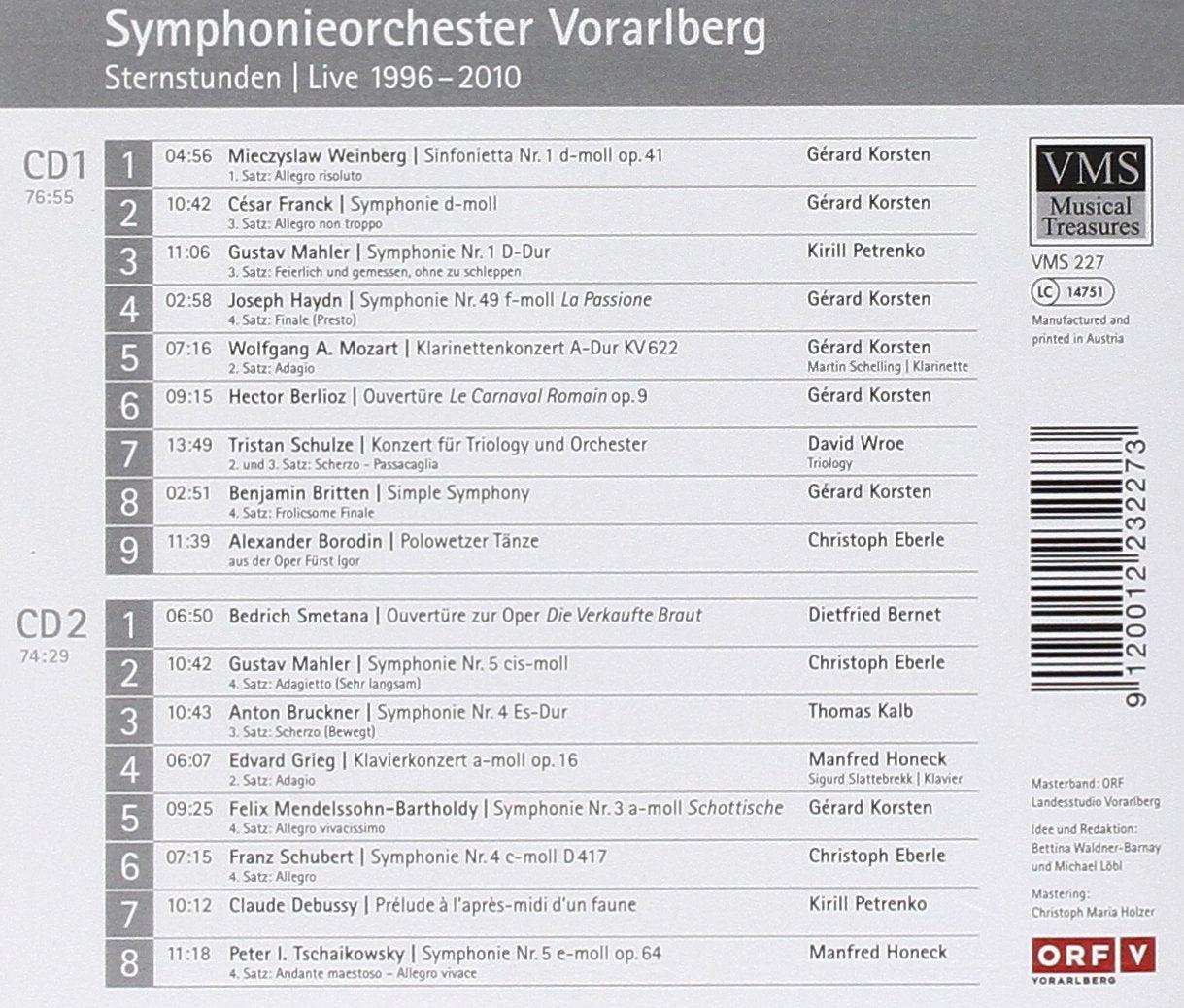Sternstunden Live 1996 - 2010 (WEINBERG/FRANCK/MAHLER/HAYDN/MOZART/BERLIOZ) - Symphonieorchester Vorarlberg