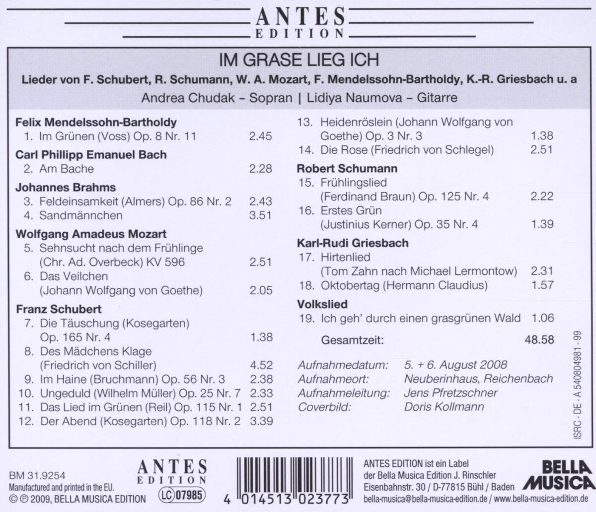 IM GRASE LIEG ICH (Songs by Schubert/Schumann/Mozart/Griesbach/+) - Andrea Chudak, sopran / Lidiya Naumauva, gitarre