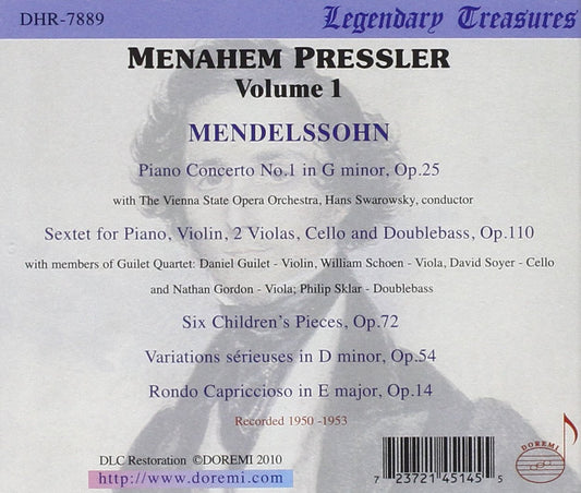 MENAHEM PRESSLER COLLECTION, Vol. 1 - Mendelssohn Piano Concerto, Sextet and Solo Piano Works