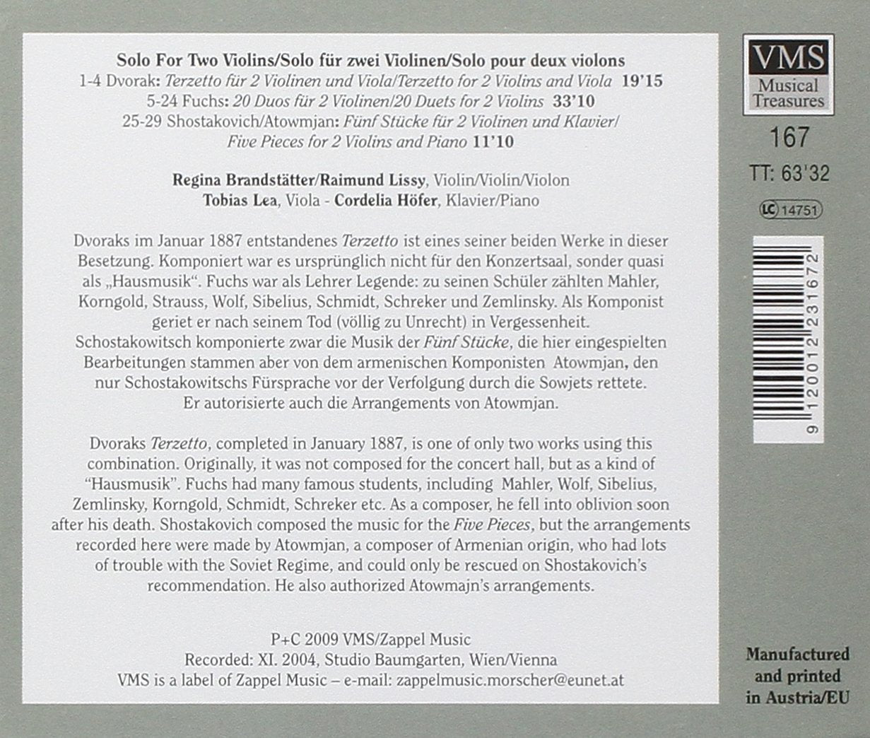 Solo for Two Violins (DVORAK/FUCHS/SHOSTAKOVITCH) - Brandstätter/Lissy/Lea/Höfer