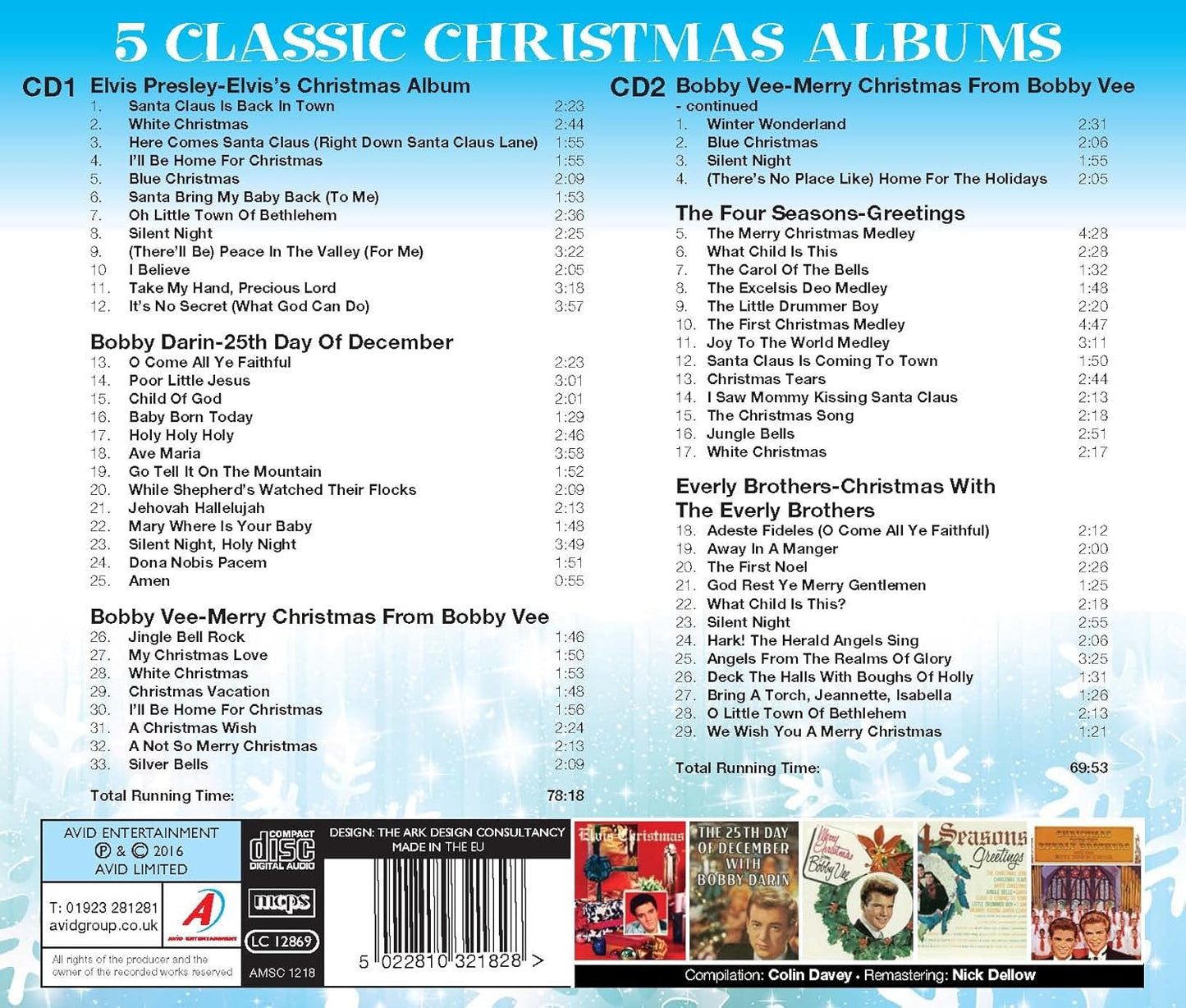 Five Classic Christmas Albums (Elvis’s Christmas Album / The 25th Day Of December / Merry Christmas From Bobby Vee / The Four Seasons Greetings / Christmas With The Everly Brothers) (2CD)