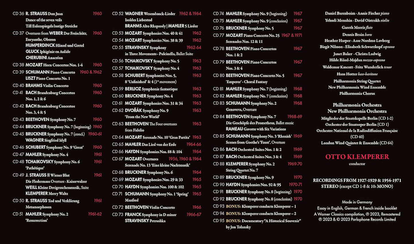 OTTO KLEMPERER: Warner Classics Remastered Edition - Vol. 1 (95 CDs - Orchestral Works)