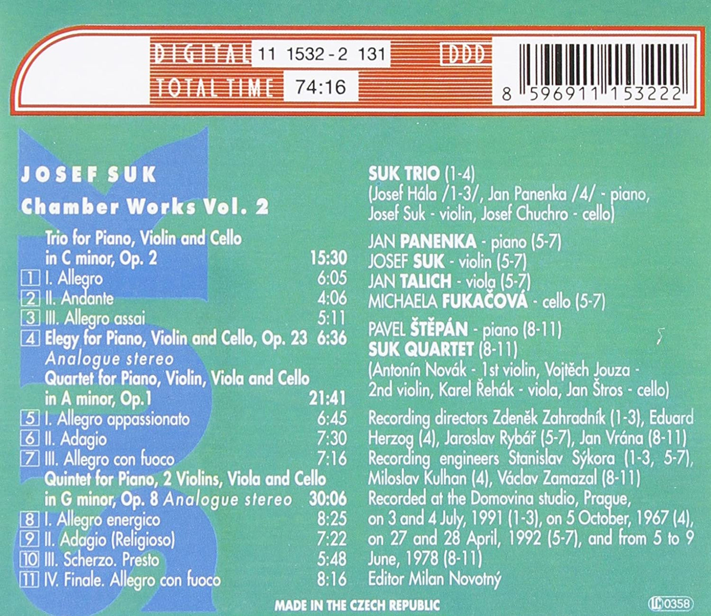 Suk: Piano Trio, Elegy, Piano Quartet, Piano Quintet - Suk Trio, Suk Quartet