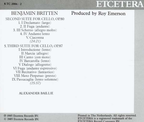 BRITTEN: Cello Suites 2 & 3 - Alexander Baillie