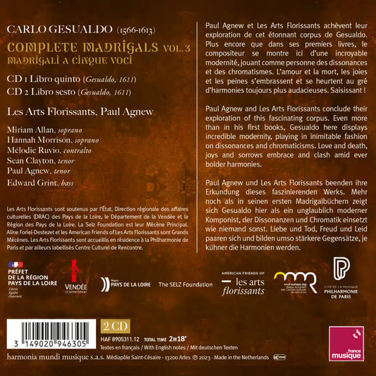 GESUALDO: Complete Madrigals, Books 5 & 6 - Les Arts Florissants, Paul Agnew (2 CDs)
