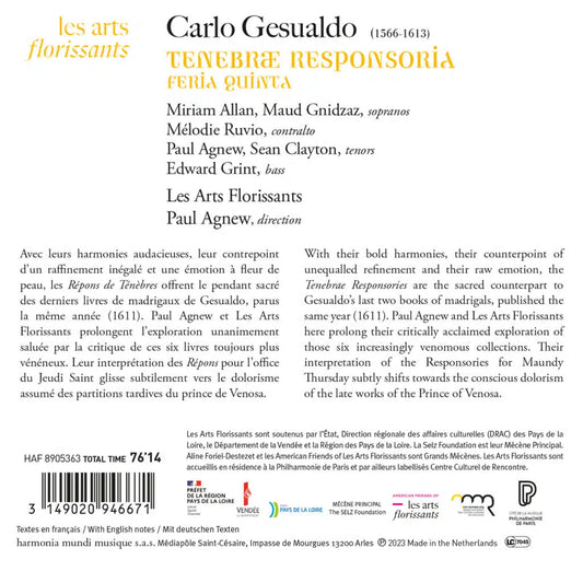 GESUALDO: Tenebrae Responsoria, Feria Quinta (Maundy Thursday) - Les Arts Florissants, Paul Agnew