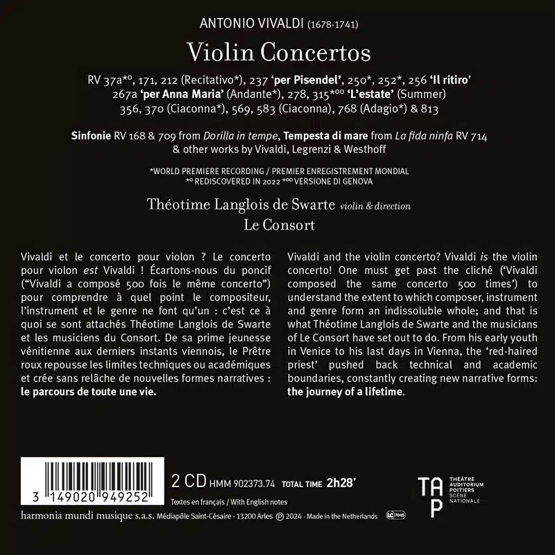 Vivaldi: Concerti Per Una Vita - Théotime Langlois de Swarte, Le Consort (2 CDs)