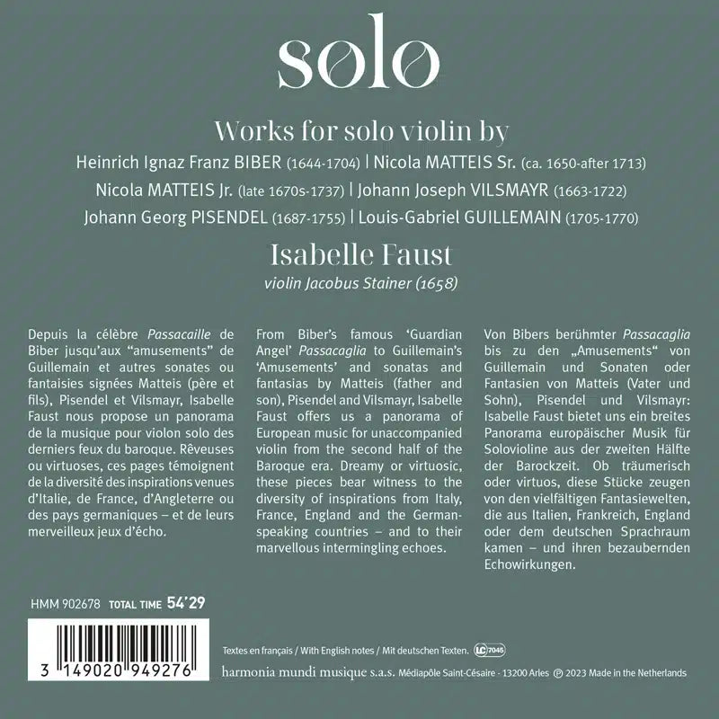 Isabelle Faust: Works for solo violin by Biber, Matteis, Pisendel, Vilsmayr and Guillemain
