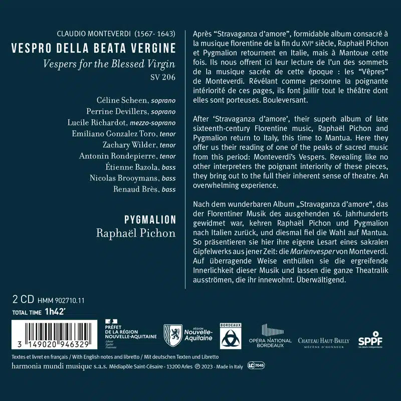Monteverdi: Vespro Della Beata Vergine (Venice, 1610) - Ensemble Pygmalion, Raphaël Pichon (2 CDs)