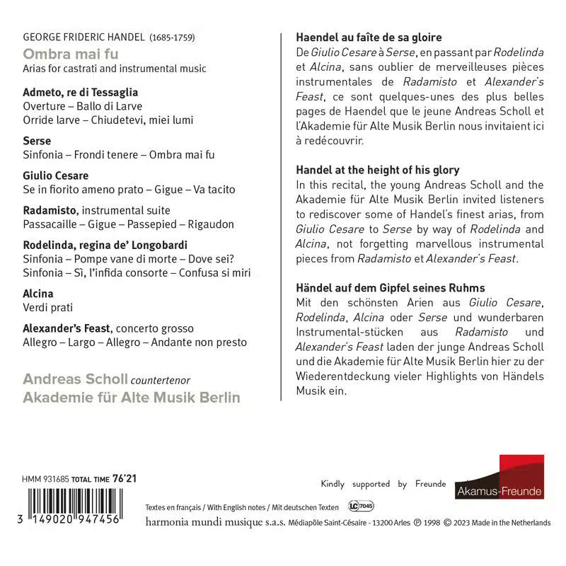 HANDEL: Ombra mai fù (Arias for castrati) - Andreas Scholl, Akademie für Alte Musik Berlin