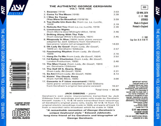 GERSHWIN: The Authentic George Gershwin, Vol. 1 - Jack Gibbons