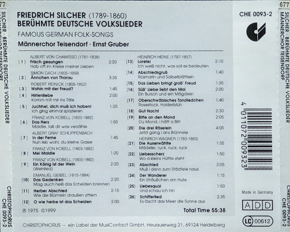 SILCHER: FAMOUS GERMAN FOLK SONGS - MAENNERCHOR TEISENDORF