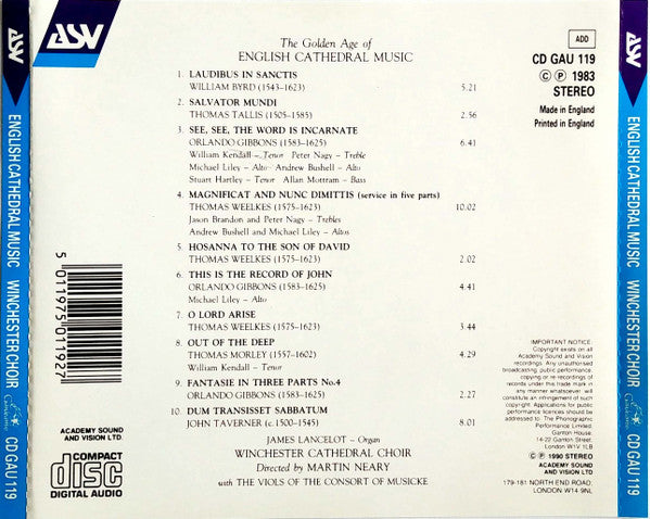 The Golden Age Of English Cathedral Music (BYRD/GIBBONS/MORLEY): Winchester Cathedral Choir