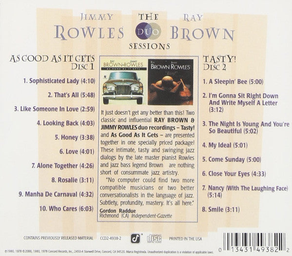 Ray Brown & Jimmy Rowles: The Duo Sessions (2 CDs)