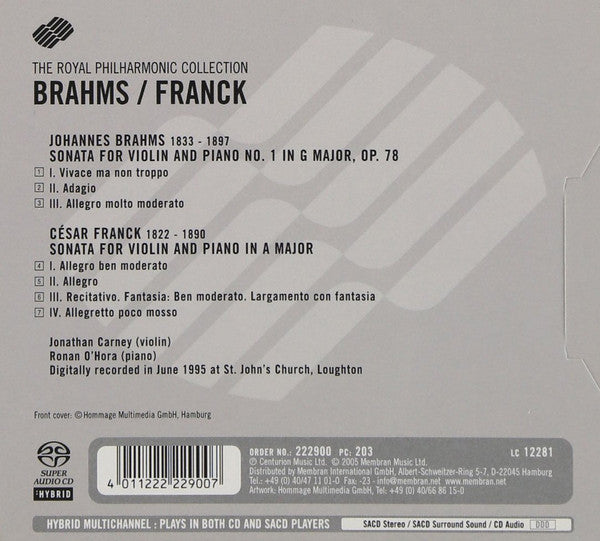 Brahms & Franck: Violin Sonatas - Jonathan Carney, Ronan O'Hora (Hybrid SACD)