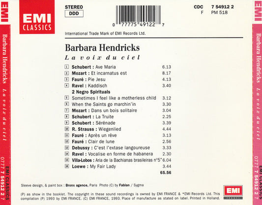 BARBARA HENDRICKS - The Voice Sings Schubert / Faure / Ravel / Strauss / Villa Lobos