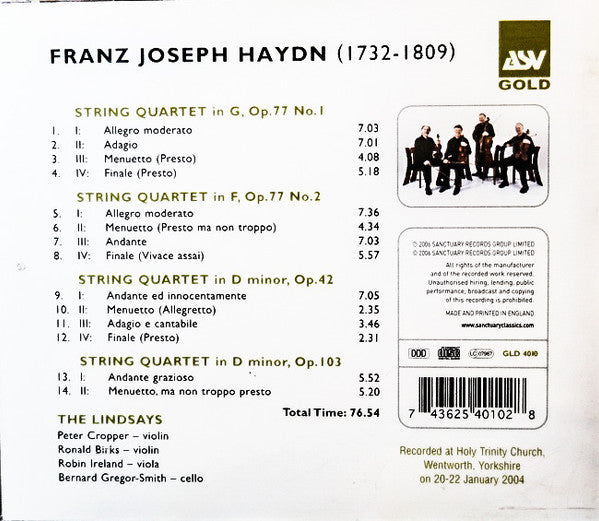 HAYDN: String Quartets Opp.77, 42 & 103 - The Lindsays
