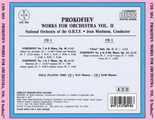 PROKOFIEV: ORCHESTRAL WORKS, VOL. 2 - MARTINON, ORTF NATIONAL ORCHESTRA (2 CDS)
