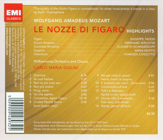 Mozart: Le Nozze Di Figaro (HIGHLIGHTS) - SCHWARZKOPF / GIULINI / PHILARMONIA ORCHESTRA