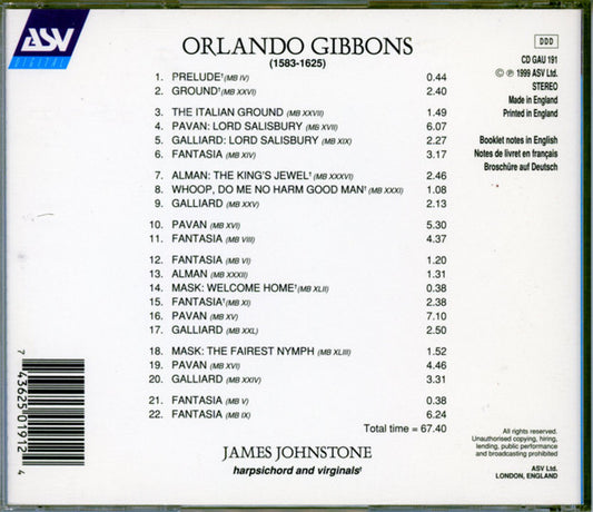 GIBBONS: Music For Harpsichord & Virginals - James Johnstone