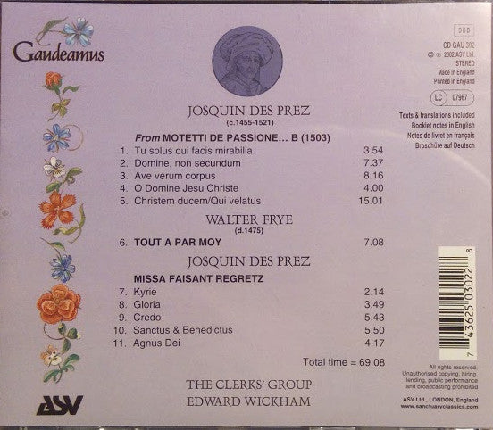 DES PREZ: Missa Faisant Regretz; Motetti De Passione...B - Clerks' Group