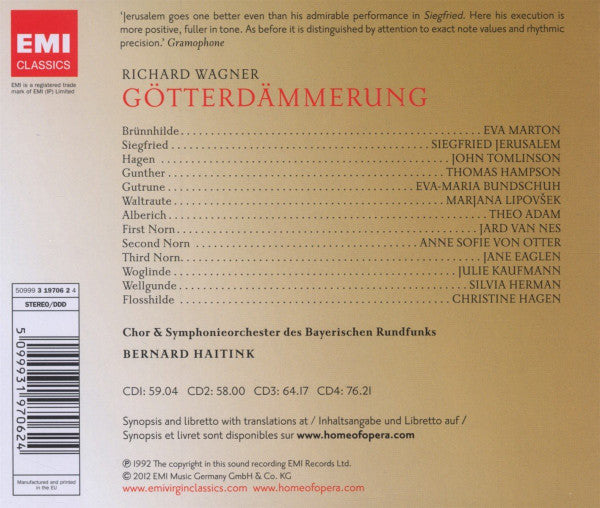 WAGNER: GOTTERDAMMERUNG - HAITINK, BAYERN RUNDFUNK SYMPHONIE ORCHESTER (4 CDS)