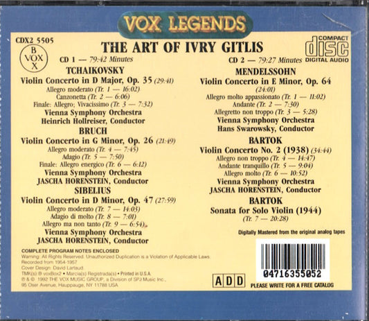 IVRY GITLIS: THE ART OF IVRY GITLIS (CONCERTOS BY MENDELSSOHN, TCHAIKOVSKY, BARTOK, SIBELIUS, BRUCH - 2 CDS)