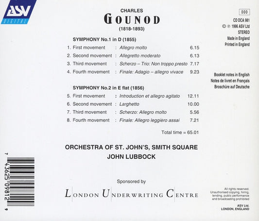 GOUNOD: The 2 Symphonies - Orchestra Of St. John's, Smith Square, John Lubbock