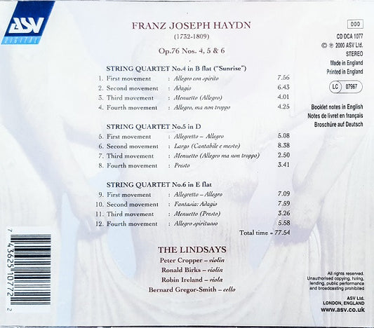 HAYDN: String Quartets, Op. 76 No. 4 "Sunrise", No. 5, No. 6 - The Lindsays