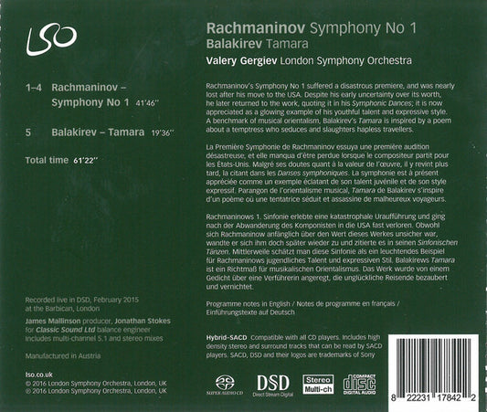 Rachmaninov: Symphony No. 1; Balakirev: Tamara - VALERY GERGIEV / LONDON SYMPHONY ORCHESTRA (HYBRID SACD)