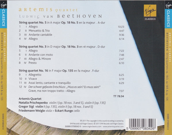 Beethoven: String Quartets Op. 18/3, Op. 18/5 & Op. 135 - ARTEMIS QUARTET